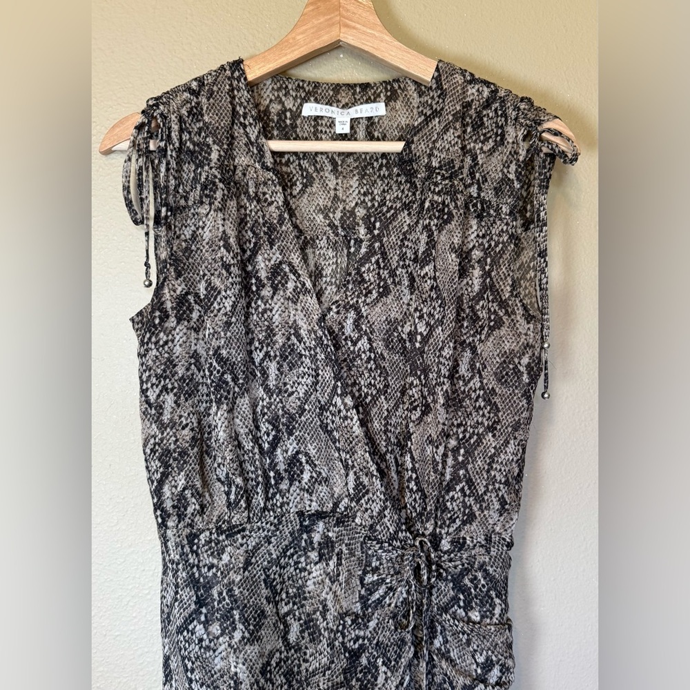 Veronica Beard Teagan Python Print Ruched Silk Dress Size 4 - Picture 4 of 12